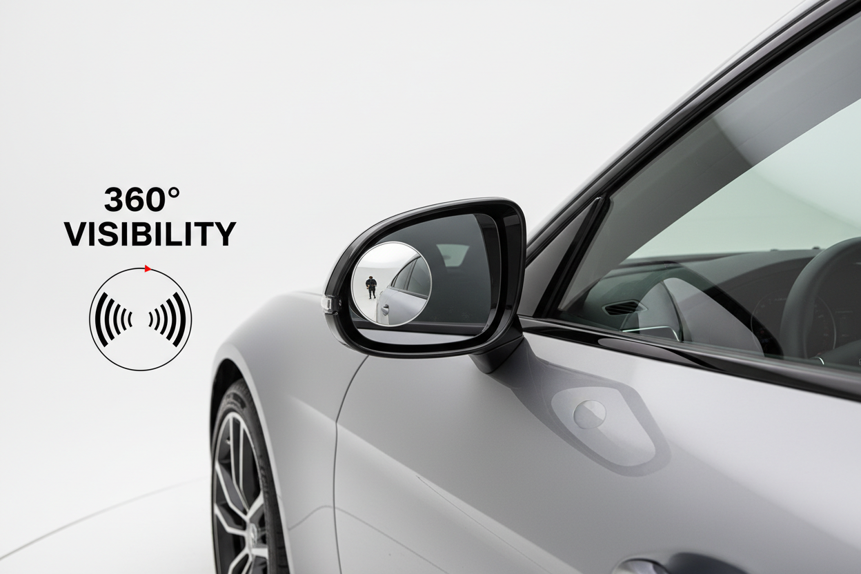 Automotive blind spot mirrors on car side mirror